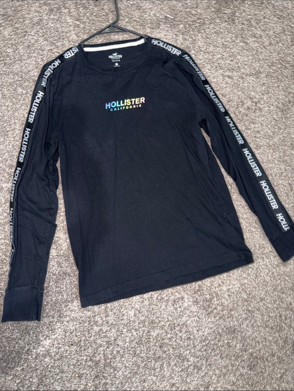 Hollister Black Long-Sleeve Tee with Rainbow Logo